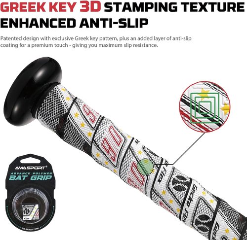 1.1mm Bat Grip Tape - Greek Key Textured Design for Non-Slip All-Weather Performance | Easy Install