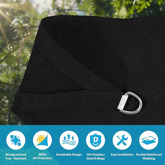 Amagenix Sun Shade Sail 7'X17' Curved Edge Outdoor Shade Canopy Black Breathable 95% UV Block Shade Cloth for Patio Garden Backyard (We Make Custom Size)