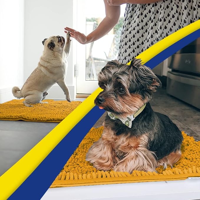 Muddy Mat® | Super Water Absorbent Door Mat Indoor, Microfiber Quick Dry Chenille Entryway Rug, Slip Resistant Front Door Mat, Indoor Mats for Entryway, Machine Washable Pet Rug, Gold 19" x 30"