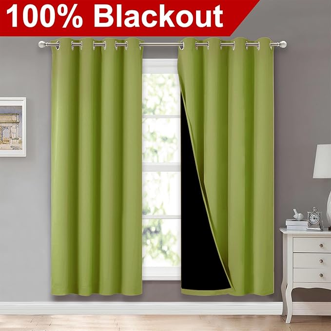 NICETOWN 100% Blackout Window Curtain Panels, Fresh Green, 2 Pieces, 52-inch