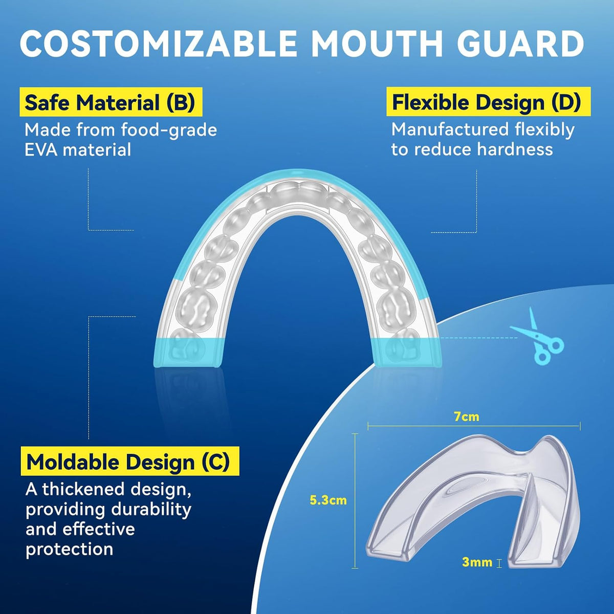 Skiennix Mouth Guard for Teeth Grinding - Moldable Dental Protector with 12 Cleaning Tablets