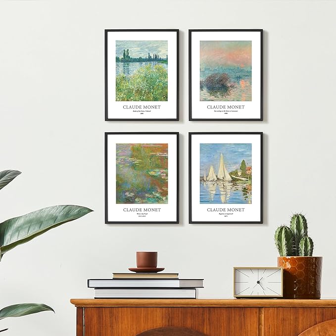 EVOLE HOME Claude Monet Art Prints, Set of 4 Wall Art, Unframed 8x10 Art Prints, Giclée Prints, Impressionism Art Poster for Home Decor, Office Wall Decor, Gift for Men, Women