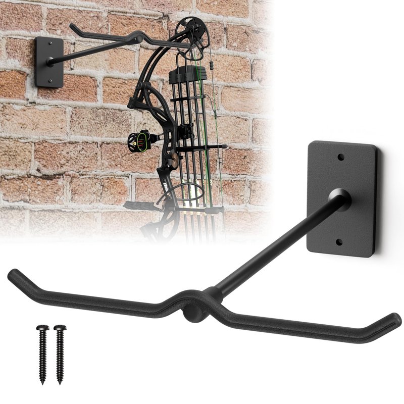 Bow Wall Hanger for Compound/Recurve Bows - Heavy Duty Steel Compound Bow Rack Wall Mount, 22LBS Capacity Recurve Bow Rack for Wall with Composite Padding, 2 Bow Vertical Storage Archery Bow Holder