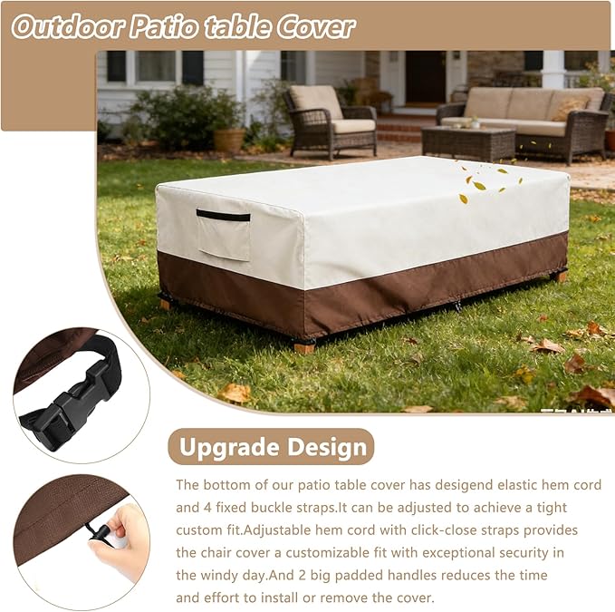 Waterproof Patio Coffee Table Cover, Rectangular Outdoor Small Side Table Cover - Fits up to 48L x 28W x 16H inches, Beige ﻿