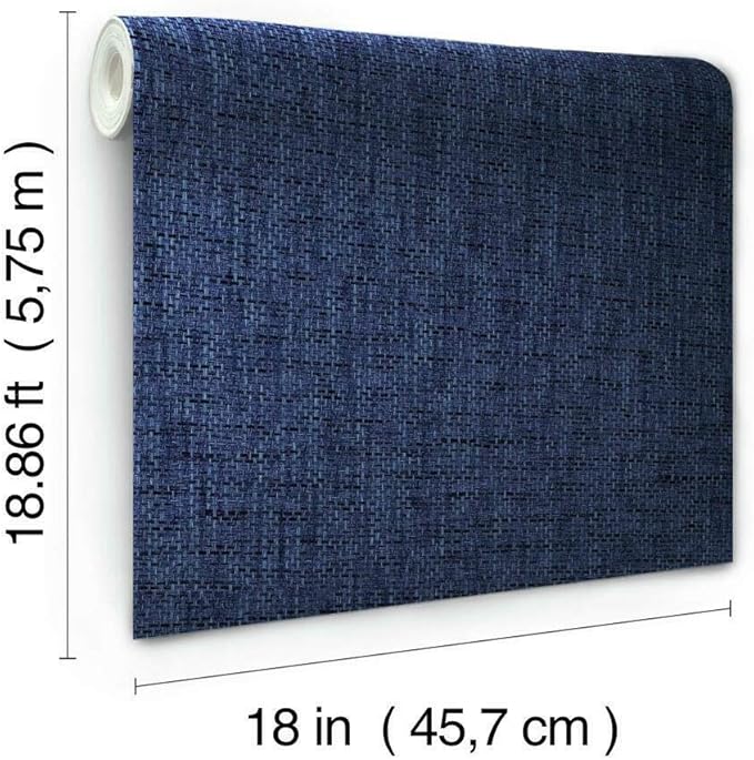 RoomMates RMK11698RL Navy Faux Grasscloth Weave Non-Textured Peel and Stick