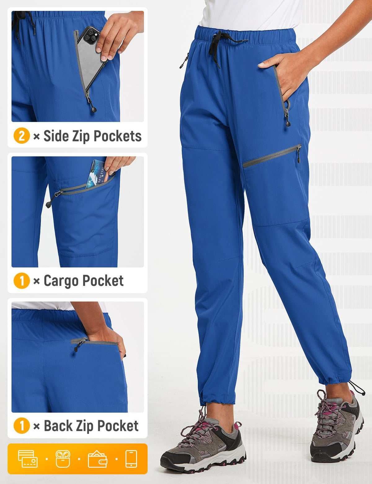 baleaf Travel Pants Women Hiking Long Tall Lightweight Quick Dry Water Resistant Cargo Pants 31'' Bayou Blue Size XXL