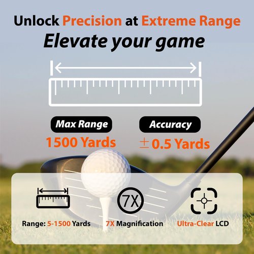 Gogogo Sport Vpro VRP Golf Rangefinder with Slope Switch, 1500/2500 yd, 7X Magnification, Magnet Stripe, ±0.3yd Accuracy, Rechargeable Range Finders for Golfing/Hunting,Golf Accessories