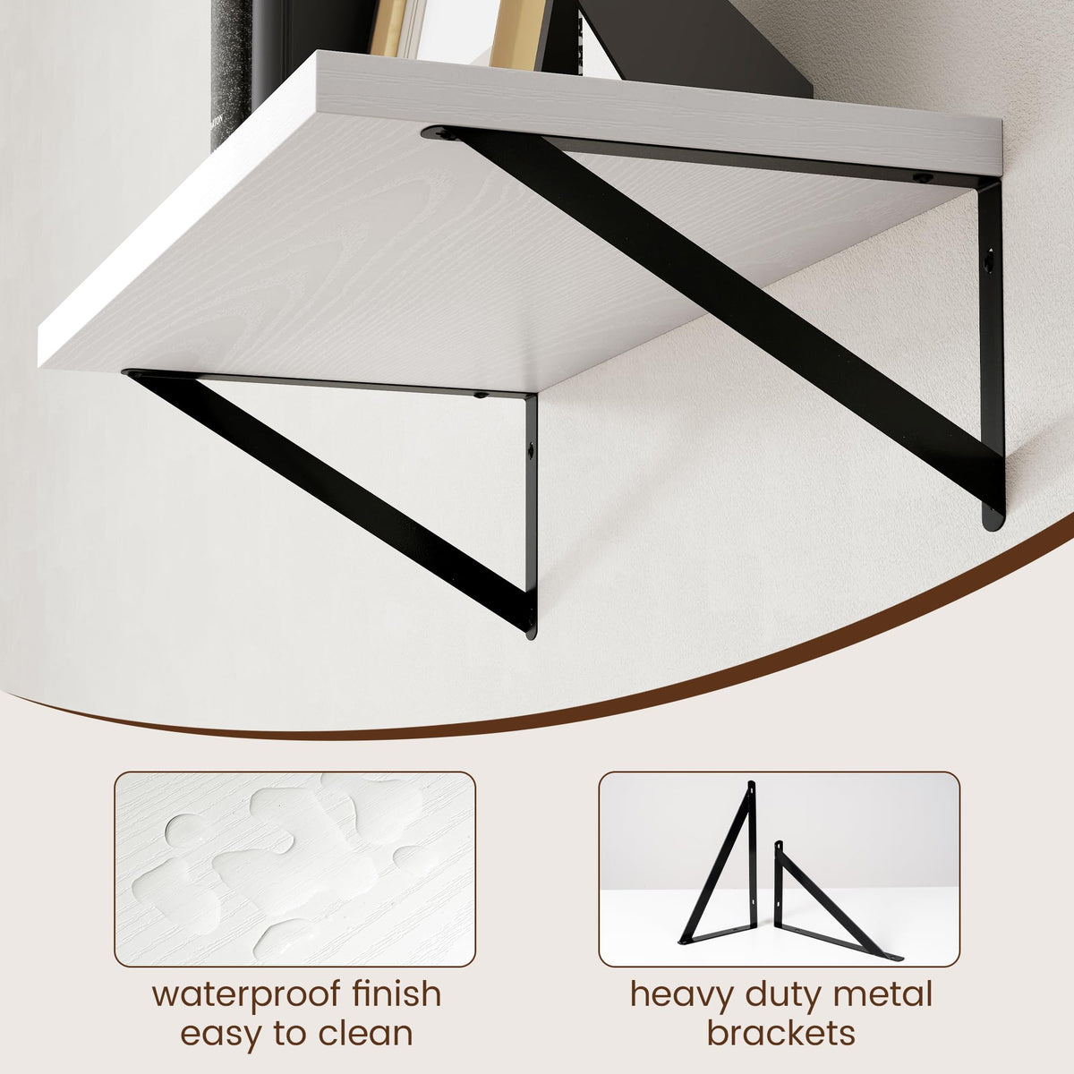 Axeman Floating Shelves for Wall White - 24 Inch Wide x 12 Inch Deep Wall Shelves Set of 2 - White Deep Wood Floating Shelves for Living Room Bedroom Laundry Room