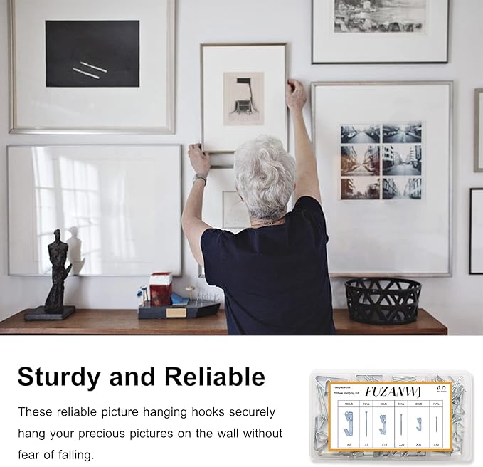 117Pcs Picture Hangers, 3 Size Picture Hooks Including 30/50/100lbs, Picture