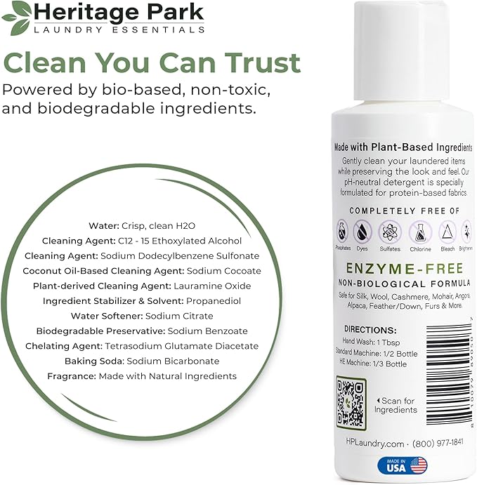 Heritage Park Silk & Wool All-Natural Lavender Mist Scent, pH-Neutral Laundry Detergent - Enzymes-Free, Ultra Concentrated (4 fl oz Trial Size)