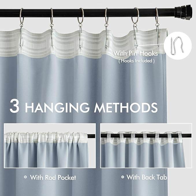 MIULEE Light Blue Back Tab Blackout Curtains 72 Inches Long 2 Panels Set