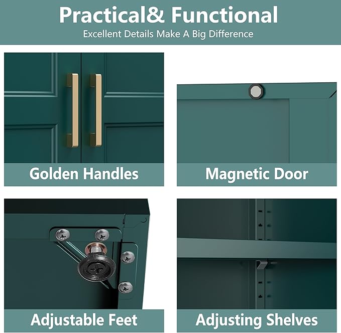 Kitchen Pantry Cabinet, 71 Inch Tall Metal Pantry Cabinet with Doors and Adjustable Shelves, Freestanding Food Cupboard, Storage Cabinets for Dining, Living Room, Green-Teal, Assemble Required