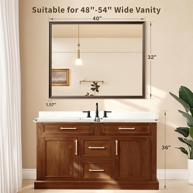 Retro Copper Effect Framed Wall Mirror, 32x40 Rectangle Mirror,
