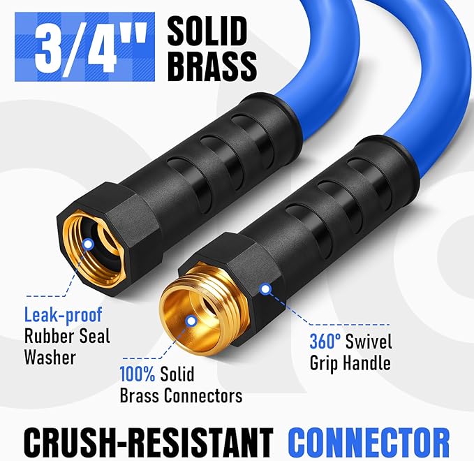 Heavy Duty Garden Hose 50 ft, Non-Expanding Flexible Water Hose, Kink Resistant Lightweight Hybrid Hose, Leakproof Hose Male to Female Fittings