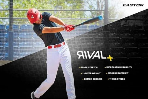 Easton Rival+ Baseball Pants - Full Length Semi-Relaxed Fit for Youth | Available in Multiple Colors