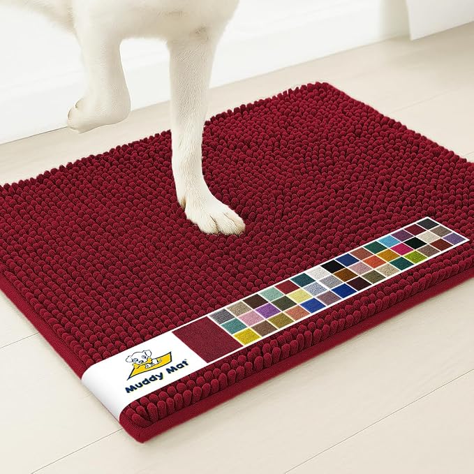 Muddy Mat® | Super Water Absorbent Door Mat Indoor, Microfiber Quick Dry Chenille Entryway Rug, Slip Resistant Front Door Mat, Indoor Mats for Entryway, Machine Washable Pet Rug, Maroon 30" x 60"