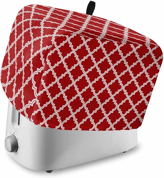 Toaster Cover 2 Slice Moroccan Pattern Toaster Oven Cover with Pockets Geometric Trellis Red Dustproof Bakeware Protector Small Kitchen Appliance Dust Covers and Fingerprint Protection for Women