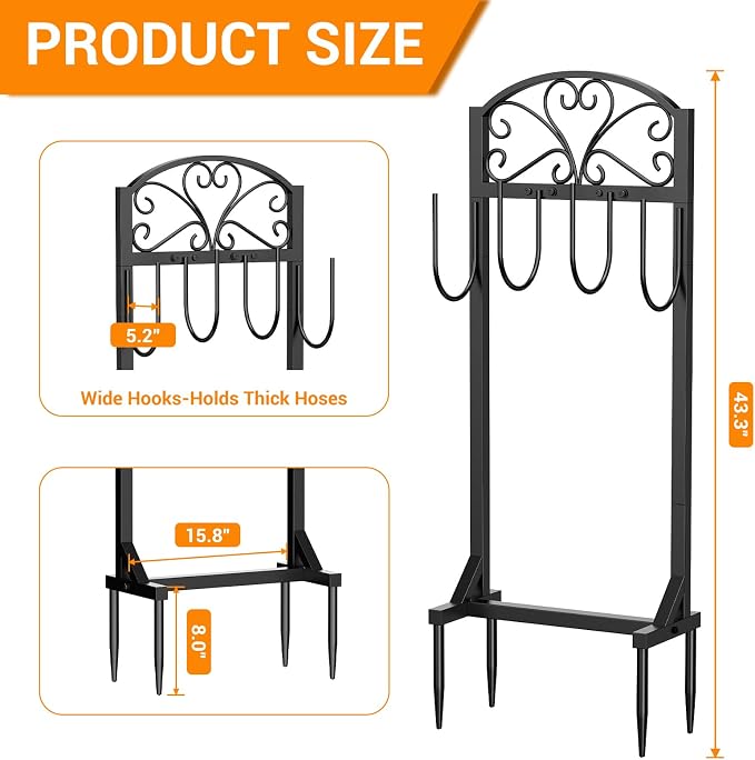 Garden Hose Holder for Outside - Freestanding Metal Water Hose Holder Stand Holds 151ft, Heavy Duty Garden Hose Storage Hanger Rack for Outdoor Yard Patio