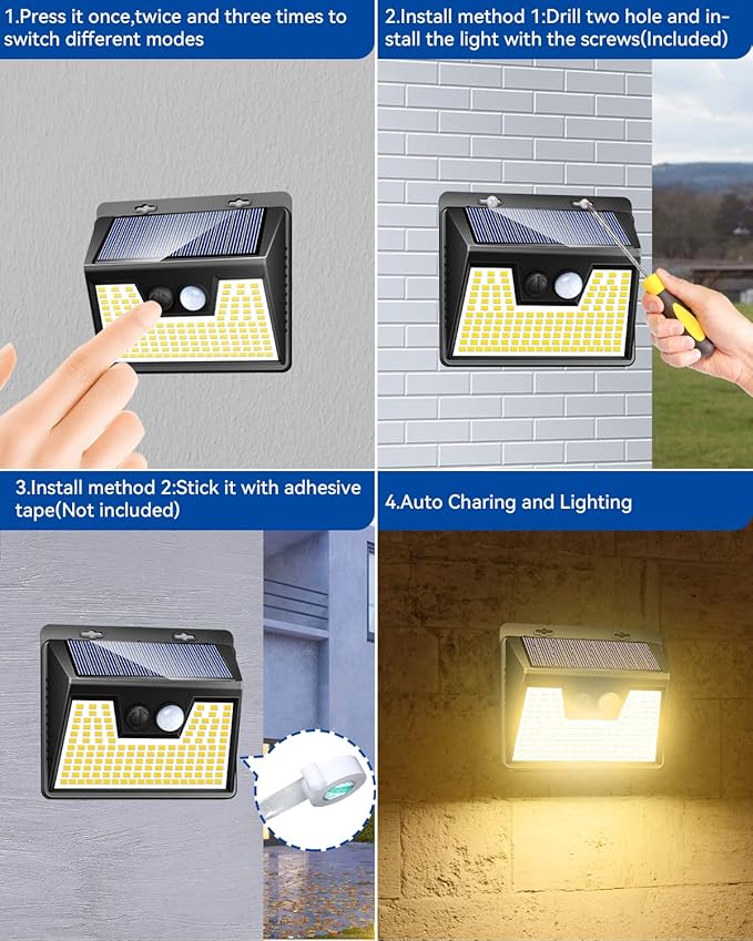 Peasur Solar Lights Outdoor Waterproof 16 Pack, Warm White 140LED Motion Sensor Lights Dusk to Dawn, 3 Modes Solar Fence Security Lighting for Wall Garden Yard Stair Outside
