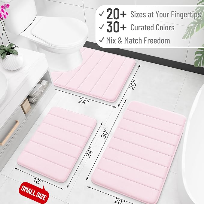 OLANLY Memory Foam Long Bathroom Rugs Runner 59x20, Super Soft Absorbent Bath Mat, Quick Dry, Machine Washable Shower Floor Rugs, Bathmat Carpet, Bathroom Home Decor Accessories, Pink