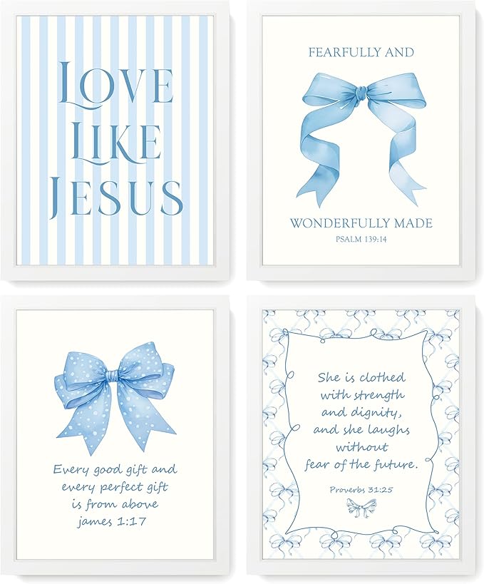 LARTSFRO Coquette Blue Bow Jesus Wall Art Decor Posters, Light Blue Bow Room