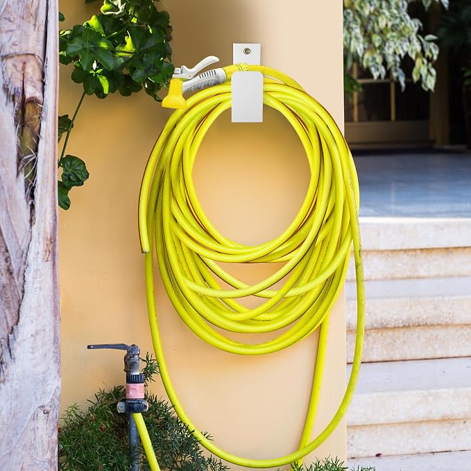 CroBlissful Garden Hose Holder Wall Mount Garden Water Hose Hanger Metal Line Hanger Holds Over 100' Heavy Duty Bracket for Outside Expandable Extension Cords Ropes Holder(White)