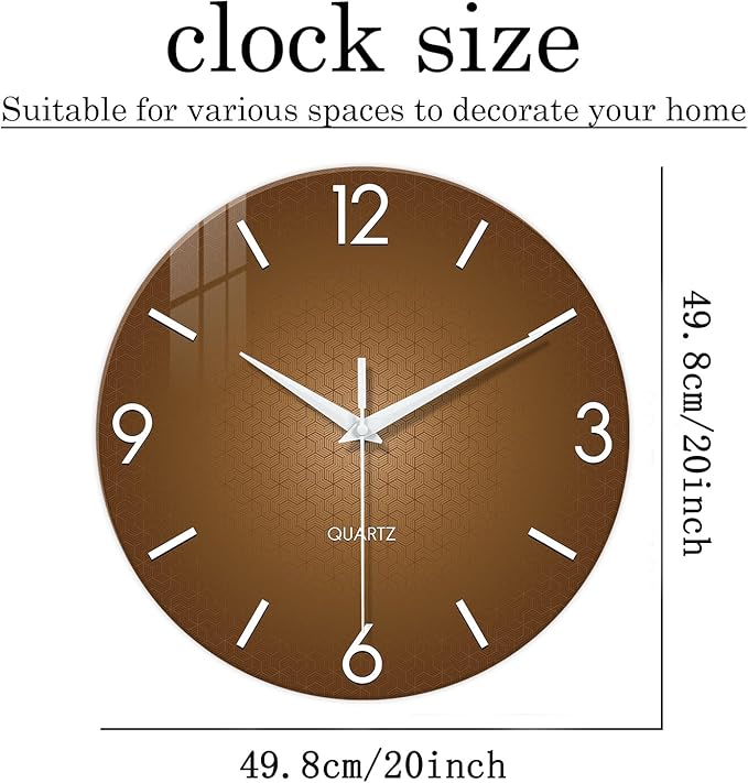 XFM Modern Wall Clock for Living Room Decor 20 Inch Large Brown Analog Wall