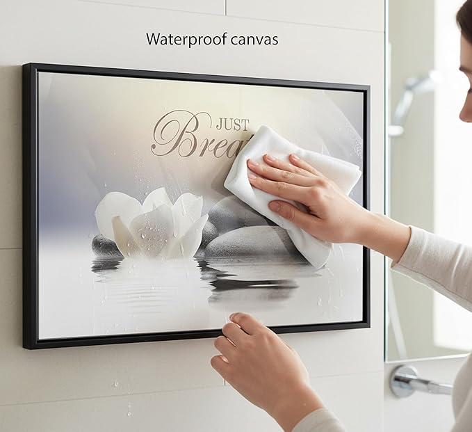 Floating Framed Zen Wall Art, Just Breathe Stone Poster Picture