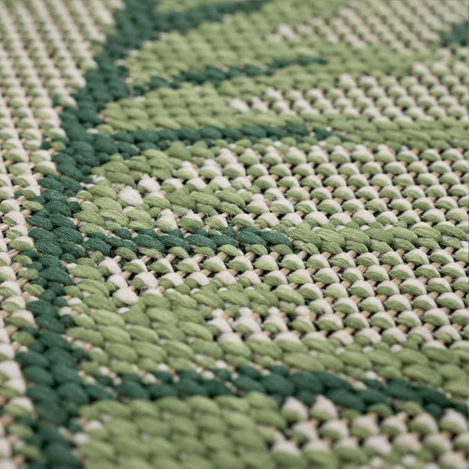 in- & Outdoor Rug Tropical Palm Leaf Design for Patio in Green Beige, Size: 2'8" x 4'11"