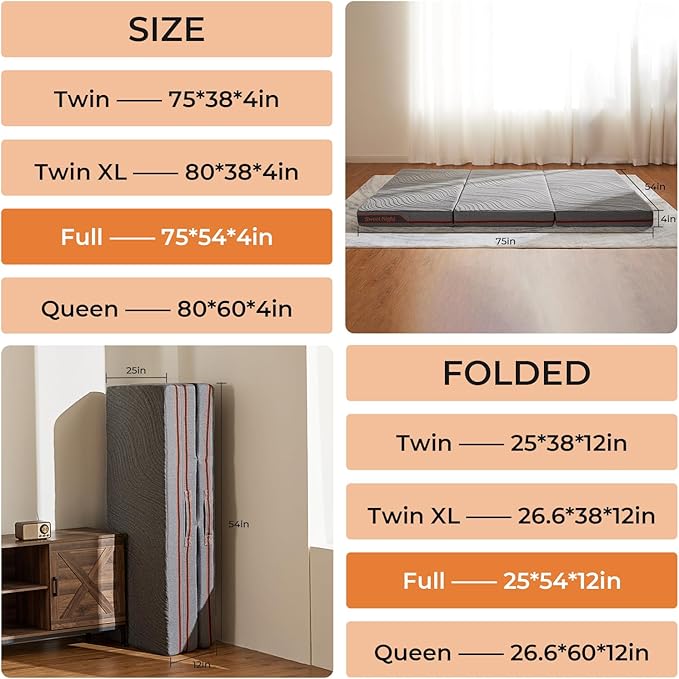 Sweetnight Trifolding Mattress with Storage Bag - 4 Inch Grey Twin Size Memory Foam Mattress with Washable Cover | Foldable Memory Foam Topper Portable for RV, Travel, Guest Bed