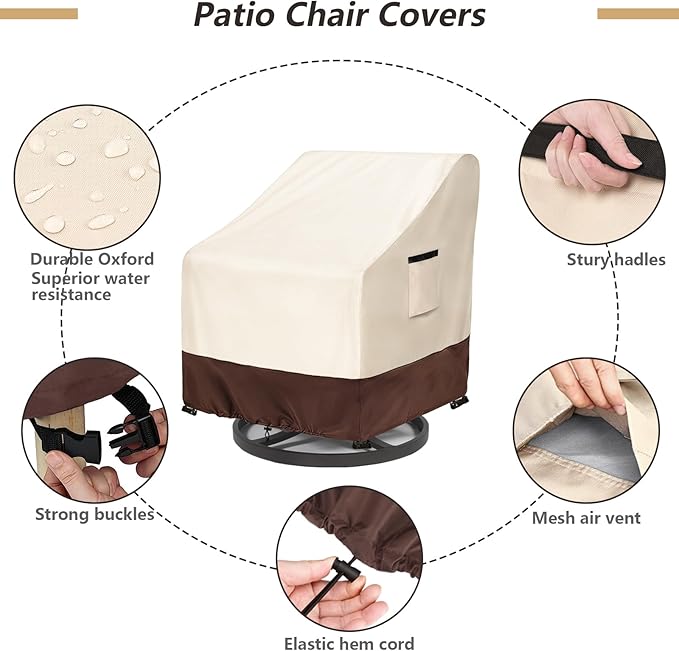 Patio Chair Covers 2 Pack, 35W x 37D x 38.5H inches, 600D Heavy Duty Waterproof Outdoor Furniture Cover, Patio Furniture Covers for Lawn/Garden Chiars, Beige & Brown