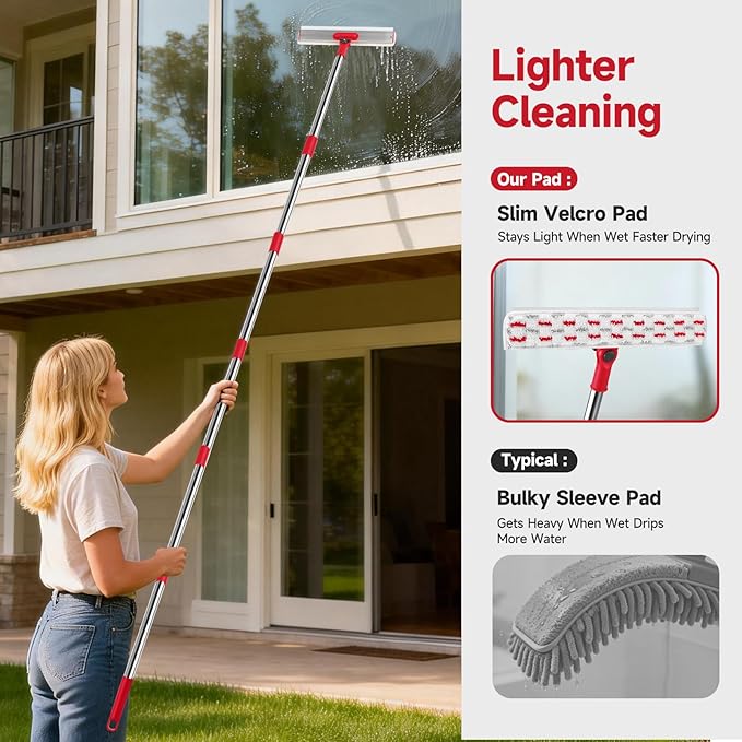 Window Cleaner Tool Set, 86.6'' Window Washing Kit with 6-Section Extension Pole, Window Cleaning Tool with 2 Sizes of Rubber Squeegees, Window Squeegee for Home Car Glass Window Cleaning