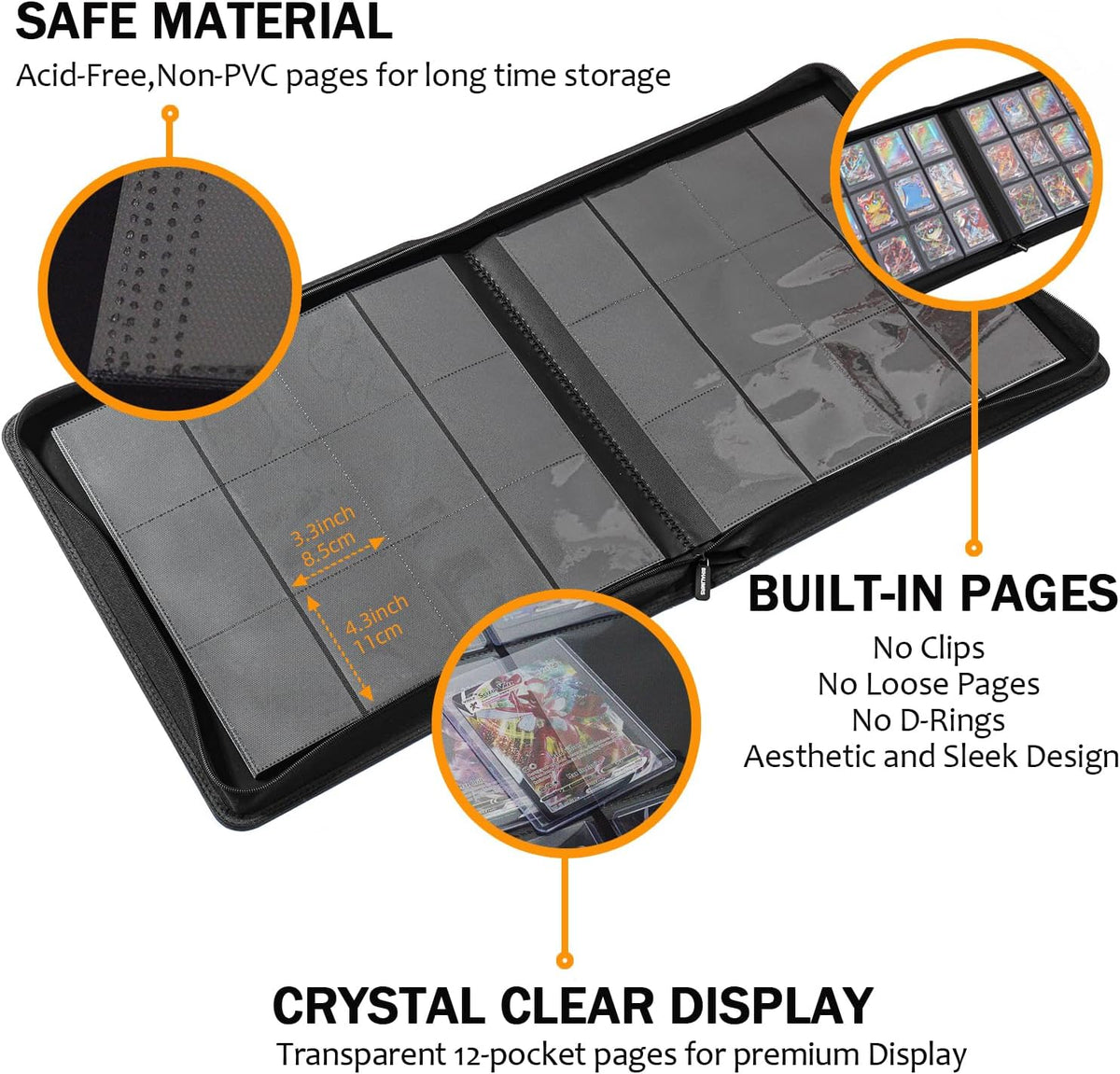 Toploader Binder - Premium Black Storage for 384 Toploaders | 12-Pocket Ringless Design with 24 Included