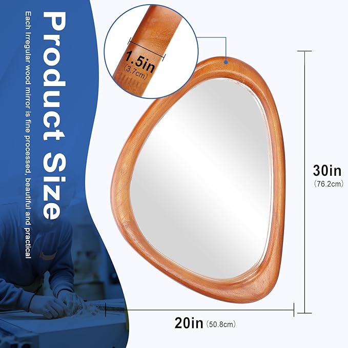 MAGFLERUM Irregular Wall Mirror, 30 * 20 inch Asymmetrical Wood Mirrors