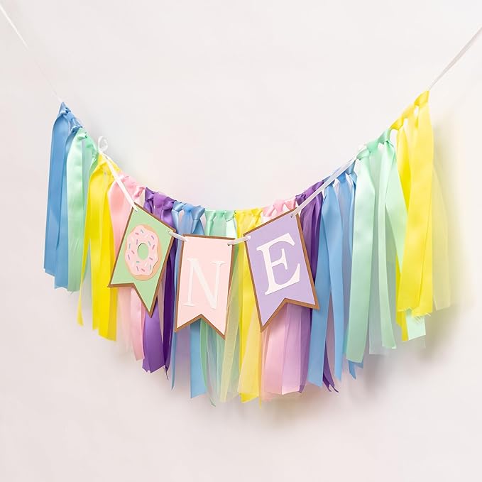 Donut High Chair Banner 1st Birthday - Donut Grow Up Highchair Banner, Sweet One Birthday Party Decorations for Cake Smash, Photo Prop...