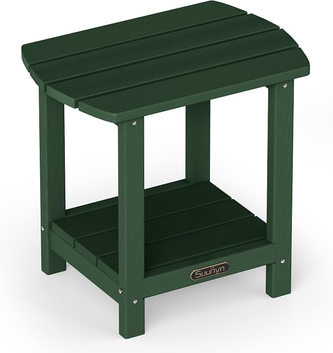 Outdoor Side Table, 2-Tier HDPE Small Outdoor Table, Adirondack Side Tables, Outside End Tables for Patio, Porch, Deck, Pool, Weather Resistant (Green)