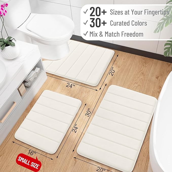 OLANLY Memory Foam Long Bathroom Rugs Runner 47x17, Super Soft Absorbent Bath Mat, Quick Dry, Machine Washable Shower Floor Rugs, Bathmat Carpet, Bathroom Home Decor Accessories, Ivory