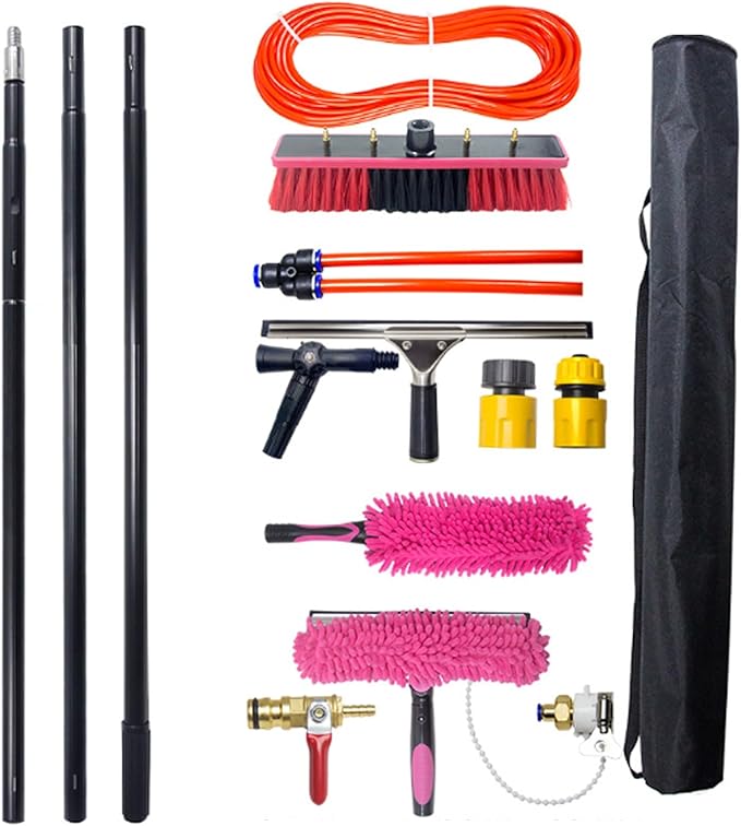 Telescopic Solar Panel Cleaning Brush Kit - 3-12M Pole 35/55cm Brush Head Water Hose Fed Outdoor Window & Roof Cleaner RV & Pool Cleaning Tool (7M with 55CM Brush)