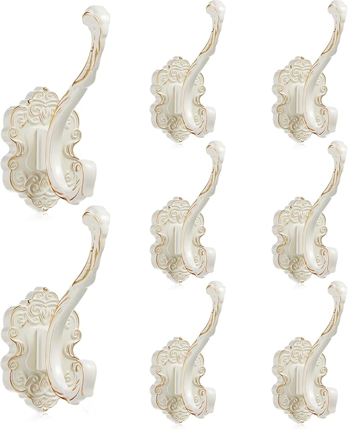 Zonon 8 Pcs White Wall Hooks Set Vintage Coat & Towel Hooks