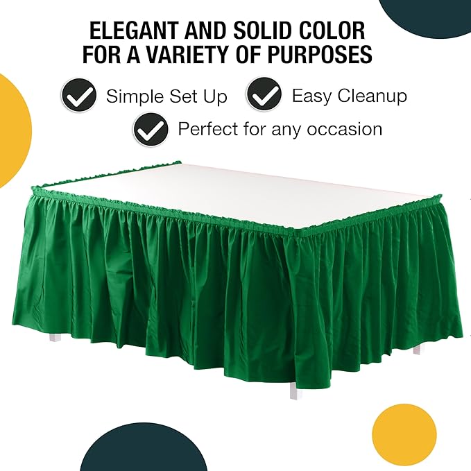 Exquisite Ruffle Table Skirt Emerald Green 48 Pack 14 Ft Long Table Skirts for Rectangle Tables 6ft Plus or Round Tables Skirts with Adhesive Strip for Gender Reveal Decor & Happy Birthday Parties
