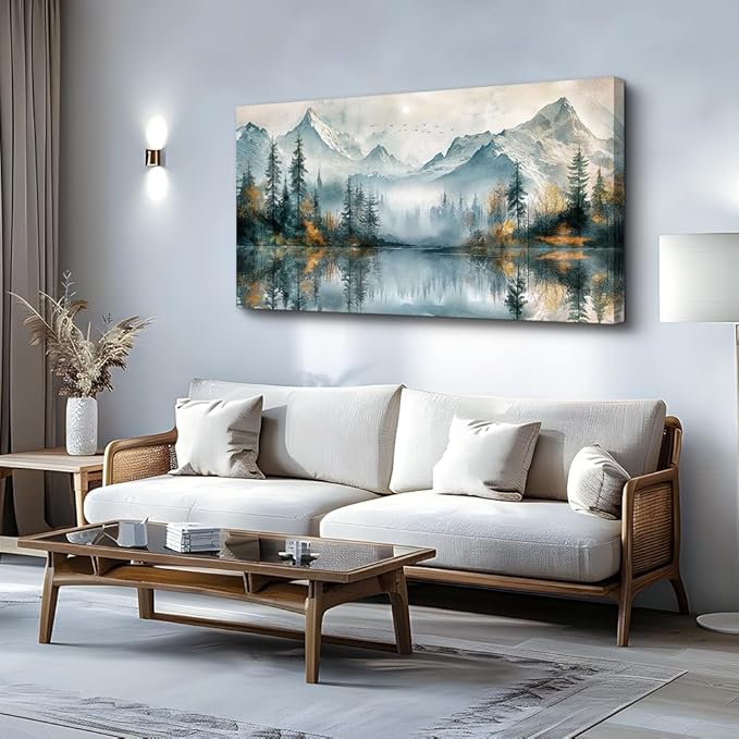 MHARTK66 Canvas Wall Art For Bedroom Framed Decorations For Living Room Modern Office Wall Decor Lake View Painting Forest Tree Landscape Wall Pictures Canvas Artworks Ready To Hang Home Decor