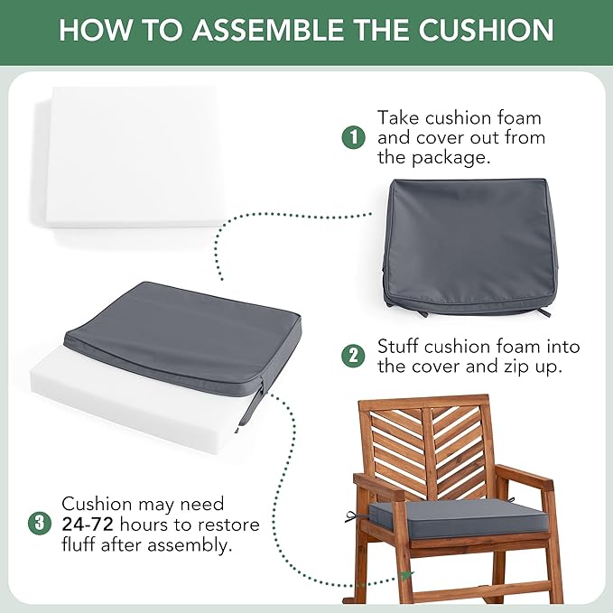 Outdoor Chair Cushions Set of 4: Waterproof & Fade Resistant Seat Cushion for Patio Furniture - 18.5 x 16 x 2 Inch Chair Pads with Ties and Hidden Zipper - Patio Chair Cushion Replacement, Dark Grey