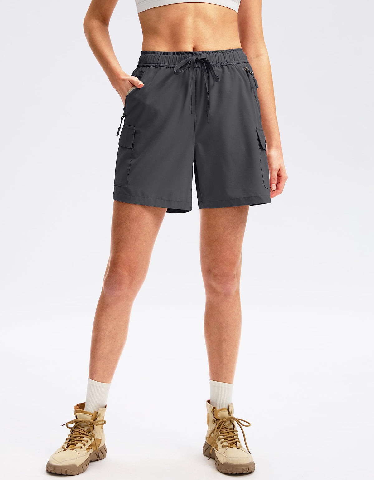 SANTINY Women's 5''/ 7''/9'' Hiking Cargo Shorts Quick Dry Lightweight Summer Shorts for Women Athletic Golf Zipper Pockets(Dark Grey_M)