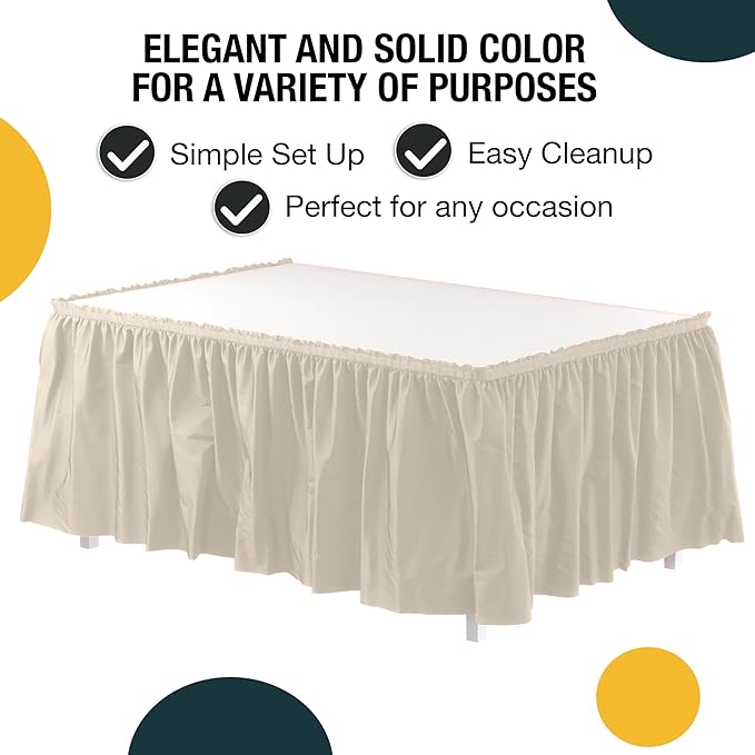 Exquisite Ruffle Table Skirt Ivory 6 Pack 14 Ft Long Table Skirts for Rectangle Tables 6ft Plus or Round Tables Skirts with Adhesive Strip for Gender Reveal Decor & Happy Birthday Parties