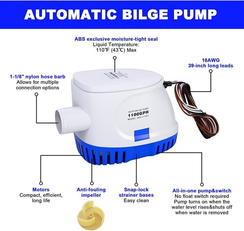 1100 GPH Automatic Bilge Pump by [Brand Name] - 12V Submersible Water Pump with Float Switch | Ideal for Small Boats
