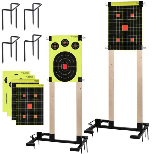 GADFISH 2 Pack Shooting Target Stand Base for Outdoor Paper Shooting Targets Cardboard, Adjustable Width with Ground Nails and Paper Targets, USPSA/IPSC - IDPA Practice (Wooden Stakes Not Included)