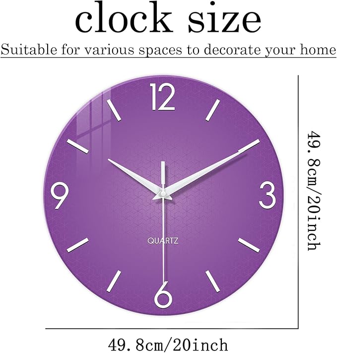 XFM Purple Wall Clock for Women Girls Bedroom 20 Inch Modern Simple Wall Clocks