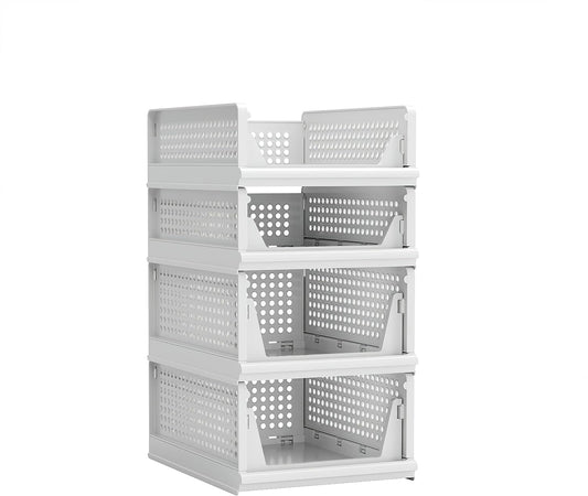 Proarea 4 Pack Stackable Plastic Storage Basket Closet Organizer Bin Foldable Clothes Organizer Storage Drawer Shelf Container for Living Room Bathroom Kitchen Office (2L+2S)