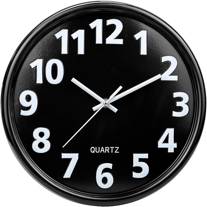 Plumeet 12'' Wall Clock, Battery Operated Wall Clocks Silent Non-Ticking Quartz