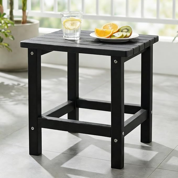 PASAMIC Adirondack Square Outdoor Side Table, HDPE Small Outdoor Table, Patio End Table for Patio, Pool, Backyard, Weather-Resistant, Easy Maintenance (Jet Black)